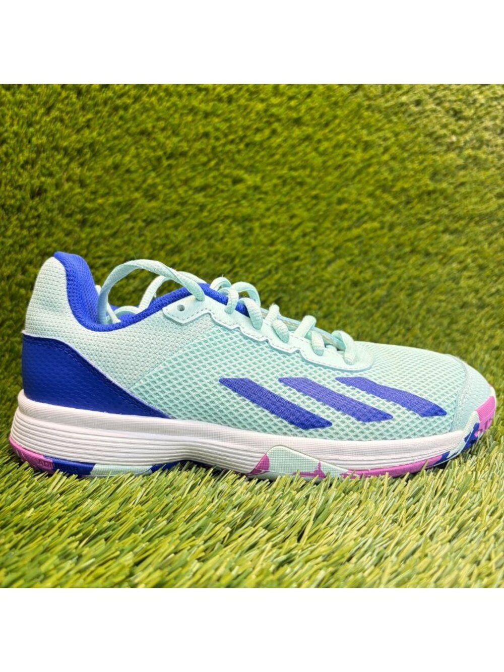 Adidas Courtflash Girls Size 4Y Aqua Blue Purple Athletic Tennis Shoes Sneakers